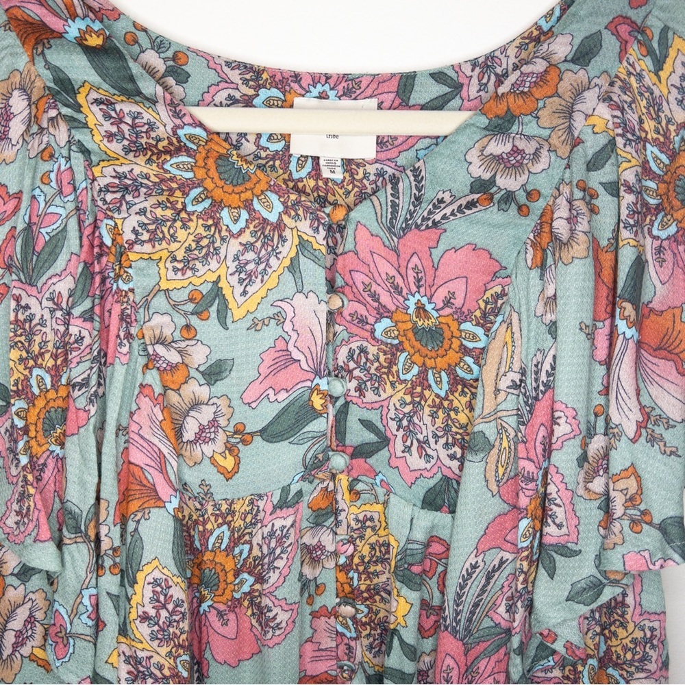 Haute Hippie Tribe Karen Floral Printed Flutter-Sleeve Blouse - Picture 3 of 9